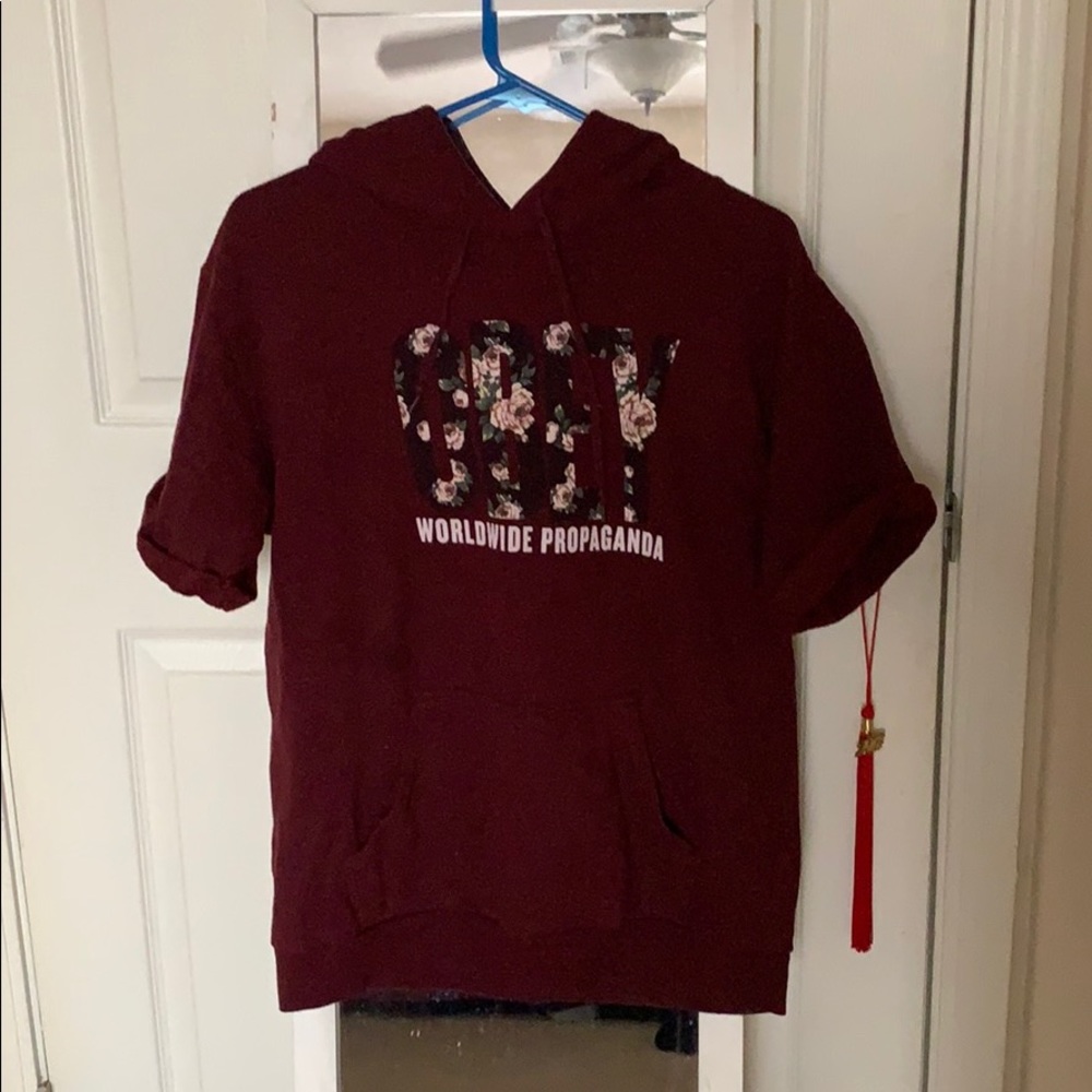 Burgundy Obey Short Sleeve Hoodie